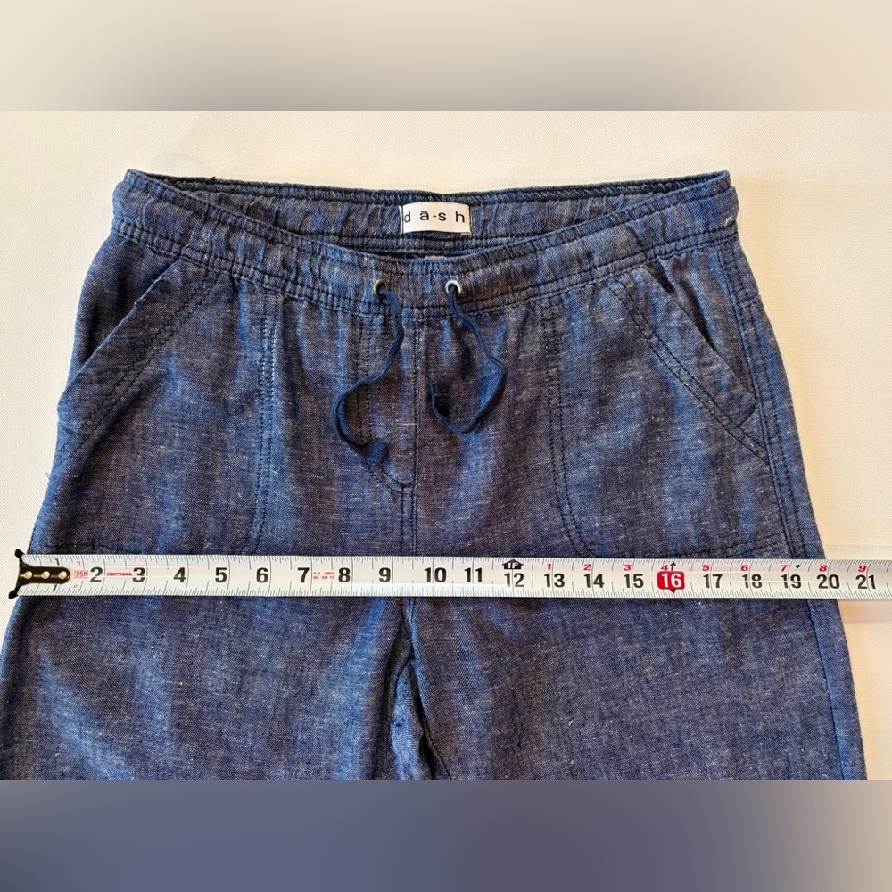da-sh Linen Blend Boho Denim Blue Straight Leg Pants Small Drawstring Pockets - Picture 6 of 14